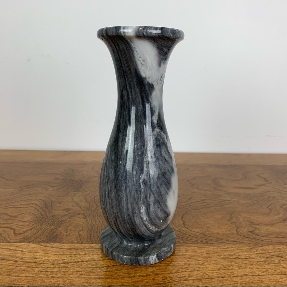 Dark Gray White Marble Vase Classic Shape Vintage Elegant Neutral Tone Decor